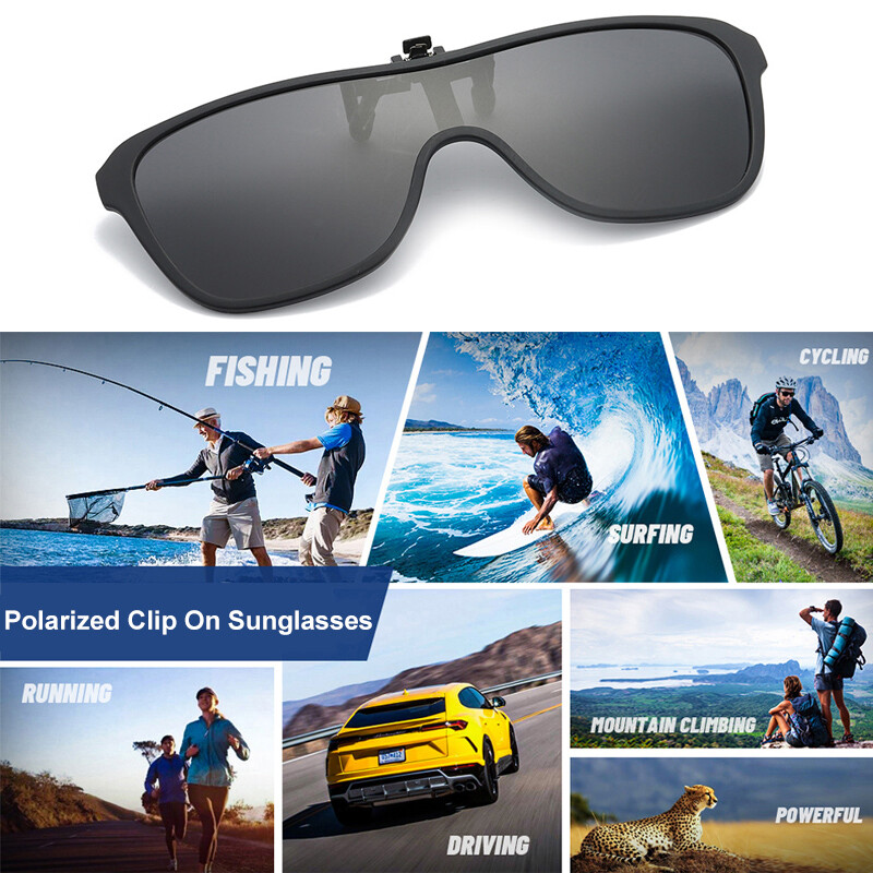 Polarized Clip On Sunglasses One Piece Over Prescription Glasses UV Protection