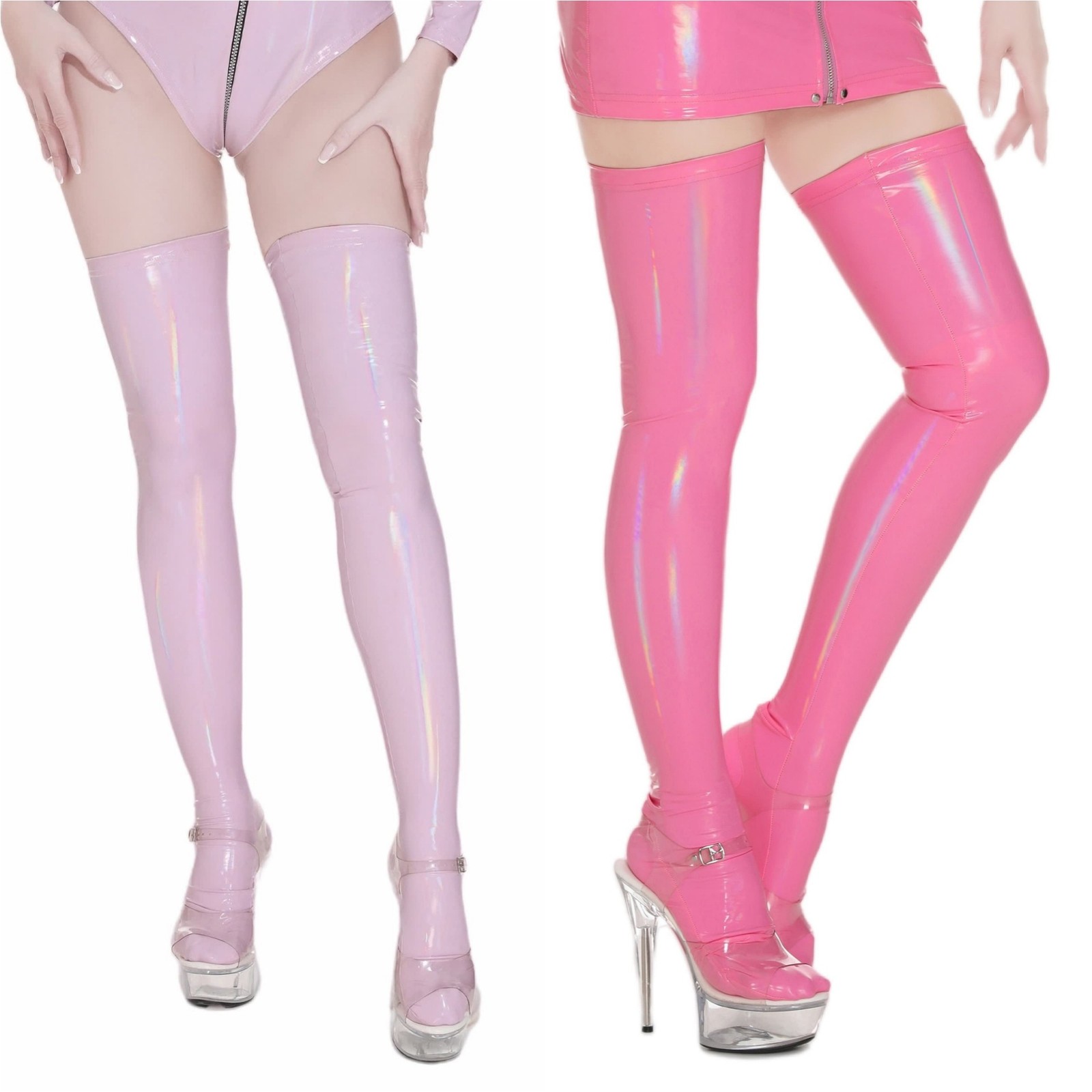 Women Wet Look Shiny PVC Leather Thigh High Stockings Nightclub Latex Long Socks