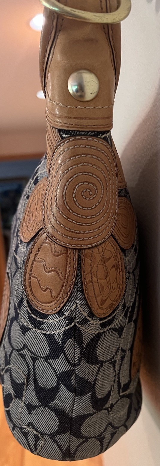 COACH Bleecker 11781 Denim Jacquard Floral Appliqué Hobo Vachetta Lthr Good Cond