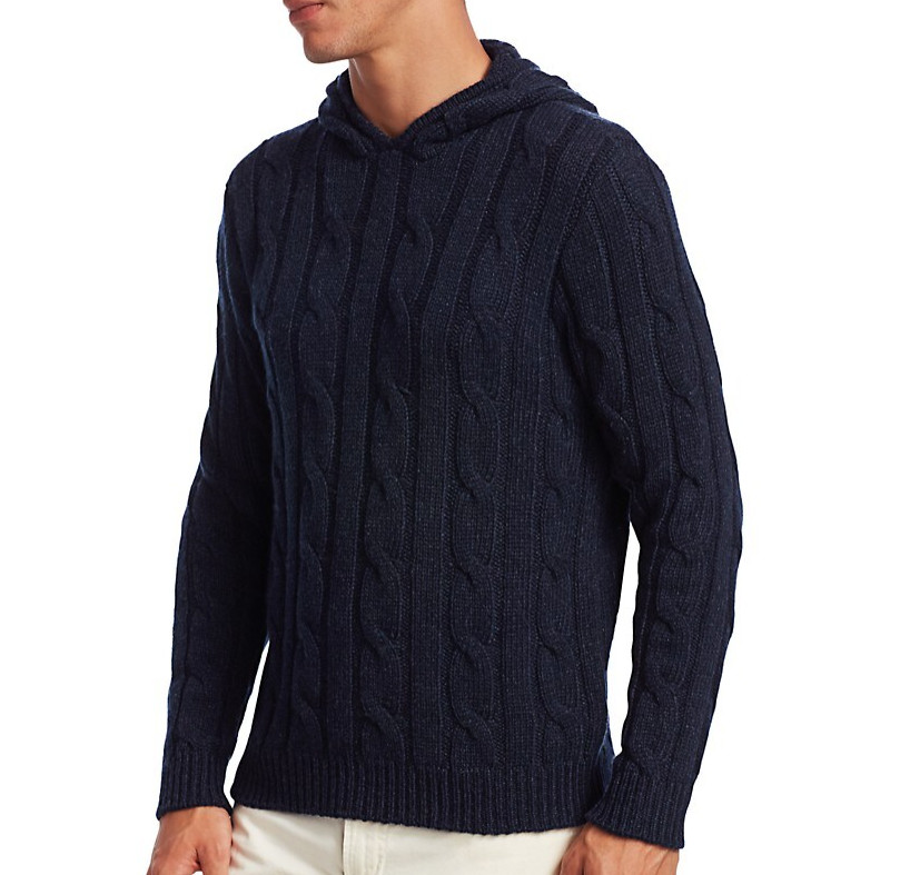Ralph Lauren Purple Label Mens Navy Cable Knit Cashmere Hoodie Sweater $1,495