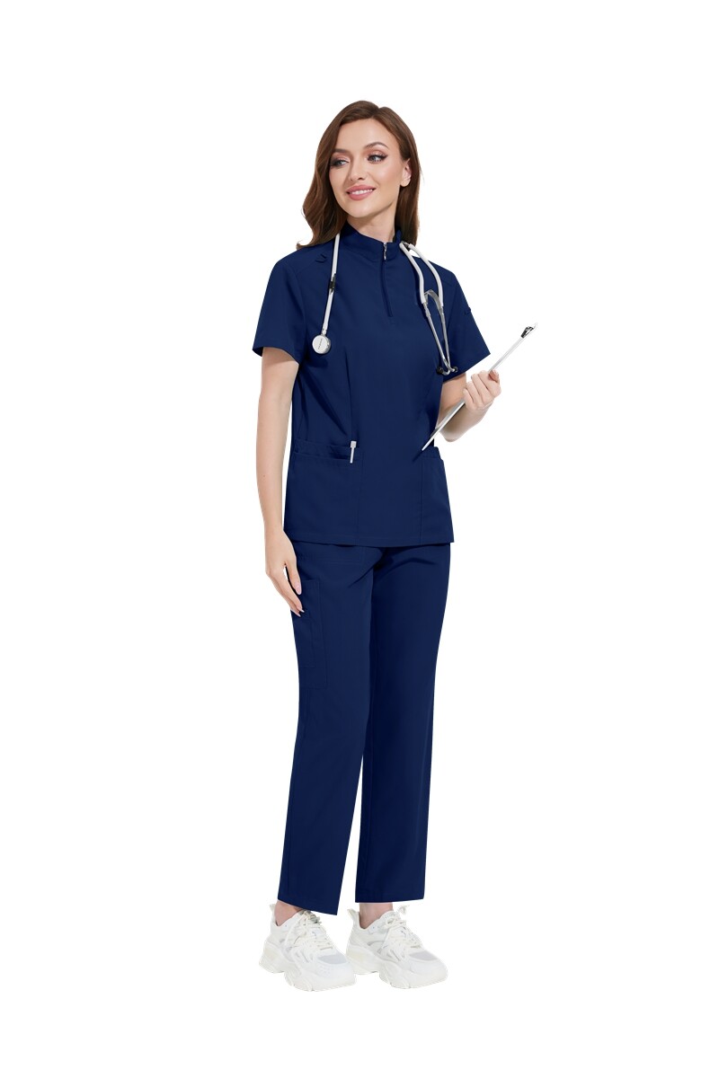 Medical Nursing Scrub Uniform Set Zipper-Tops Straight-Pants for Hospital Clinic