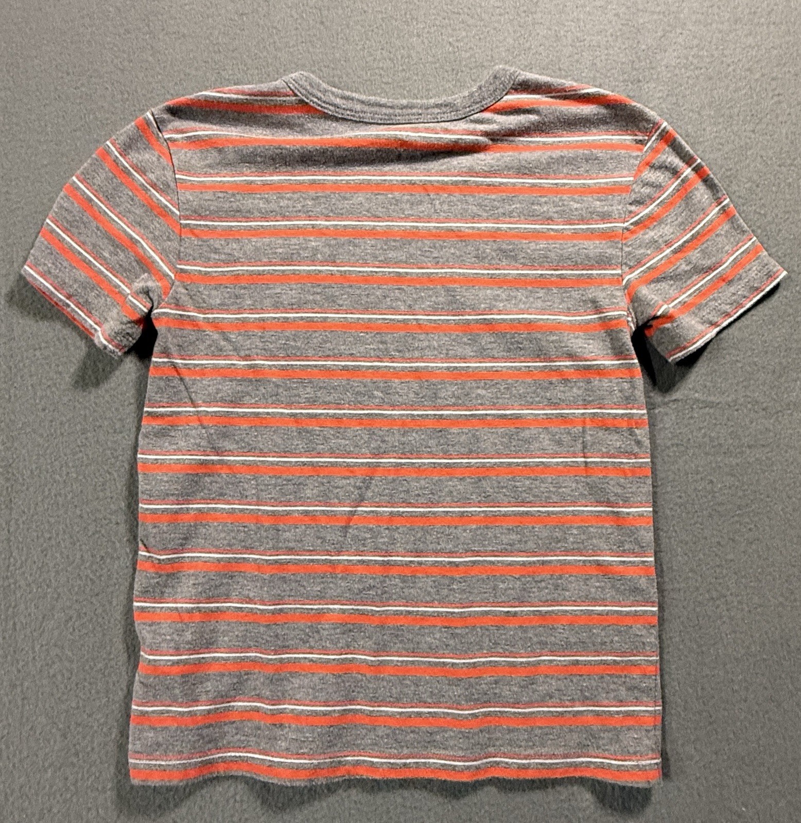 Cat & Jack Boys Gray/Orange/White Striped Pocket Crew Neck Tee S (6/7)