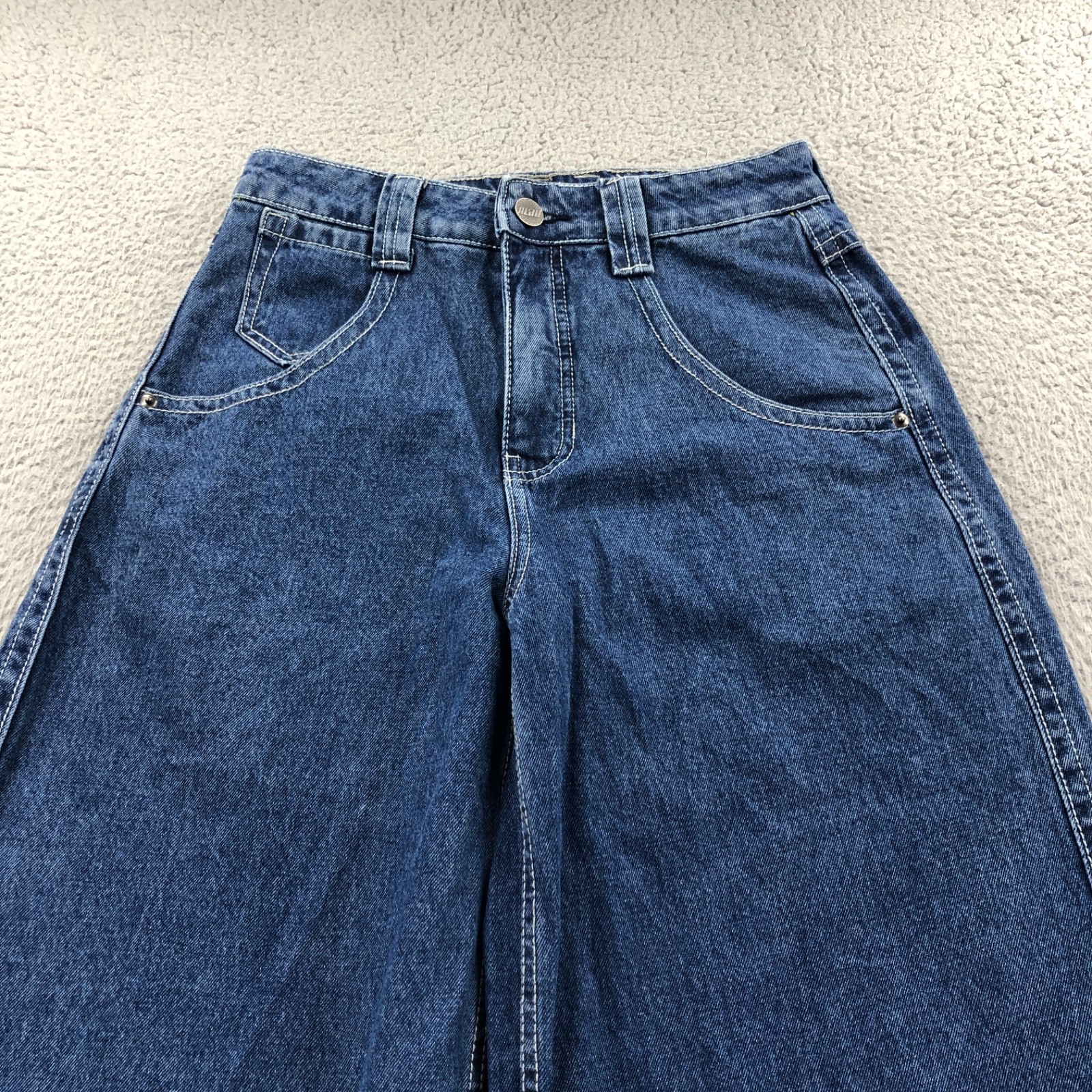 Alab Jeans Womens 4 28×32 Blue Baggy Wide Leg Embroidered Skater Y2K High Waist