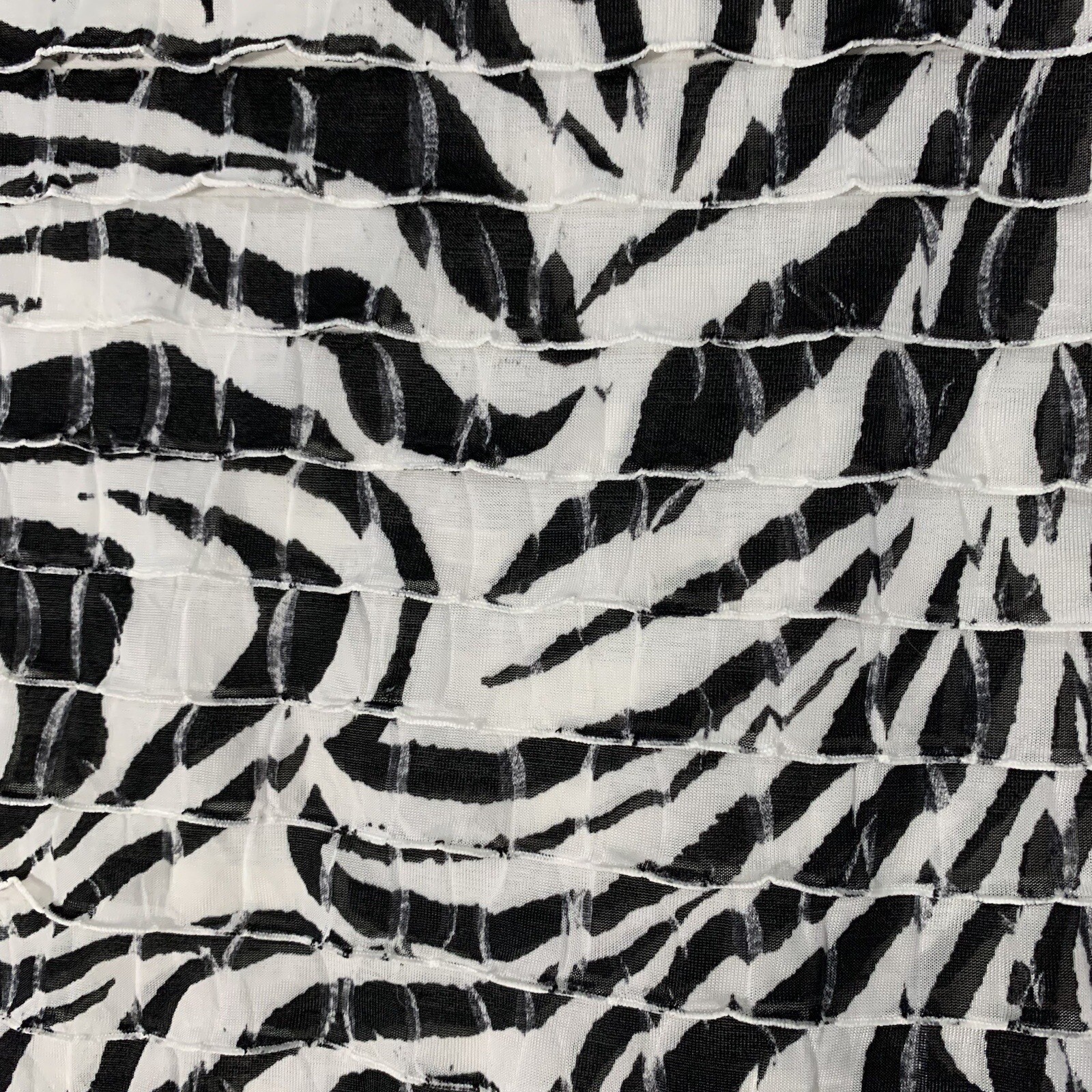 Alfred Dunner Petite Medium Zebra Print Textured Ruffle Layered Top Black White