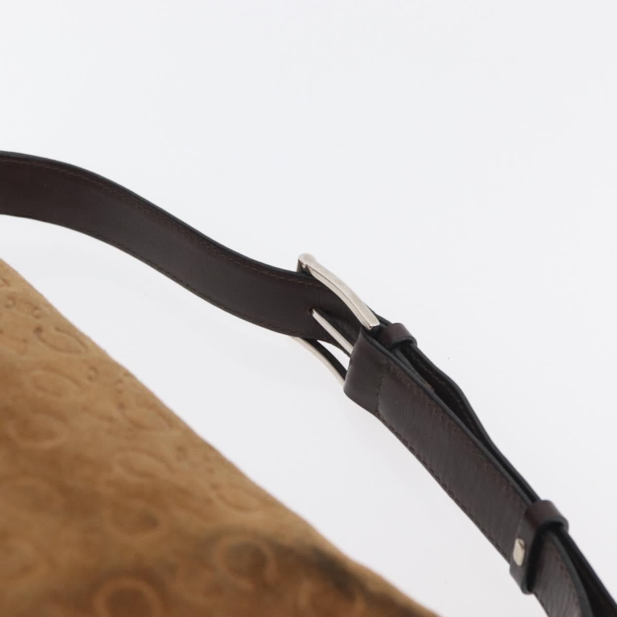 CELINE C Macadam Canvas Hand Bag Suede Brown Silver Auth 176369