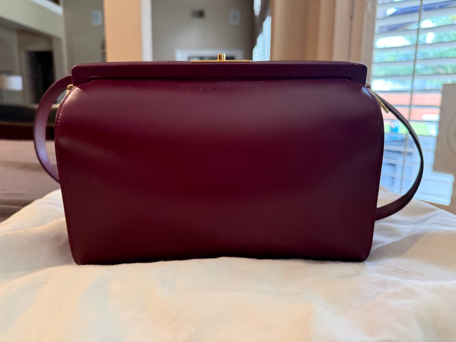 Celine Frame Bag (Medium) – Bordeaux Calfskin – Gold Hardware WIth Dustbag