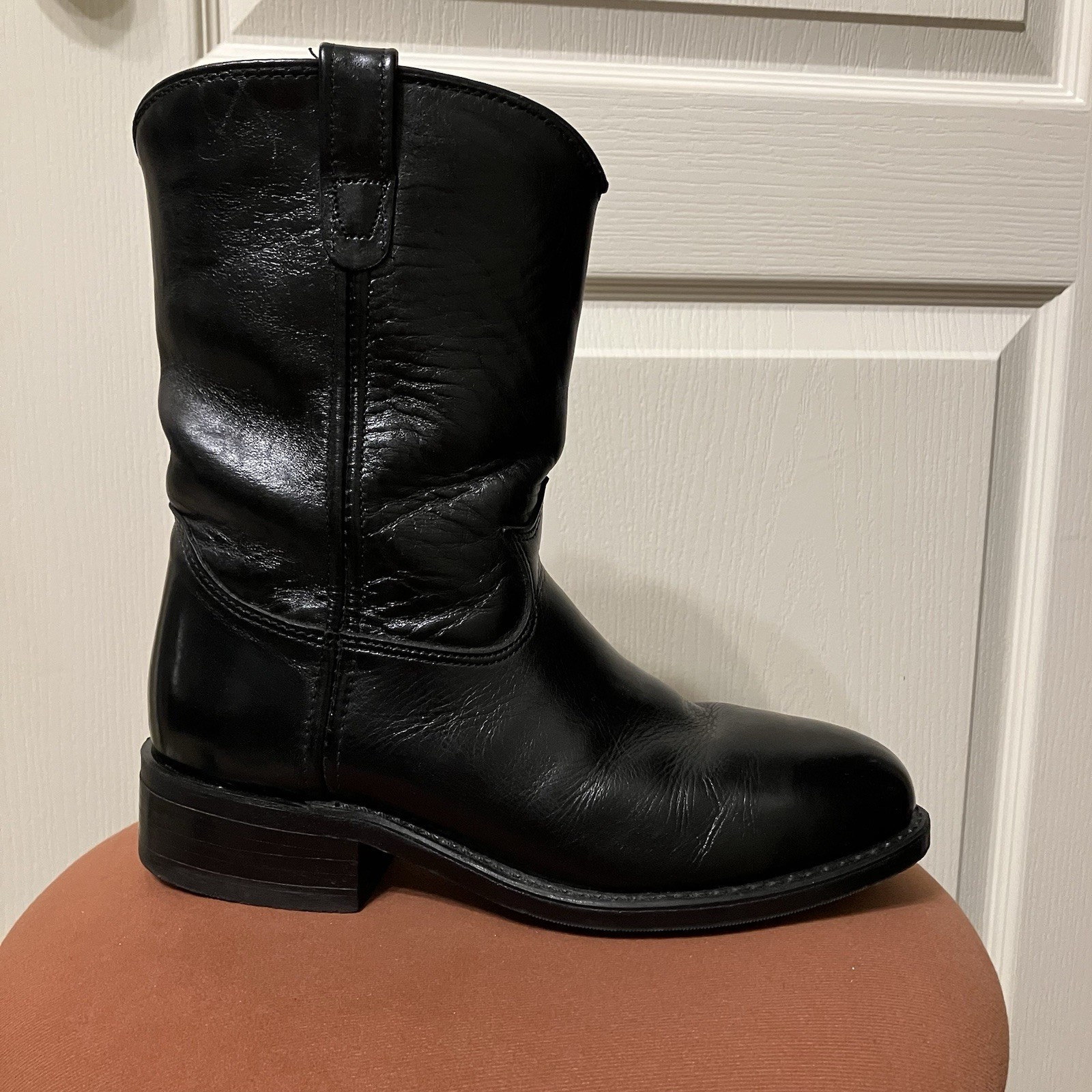 Vintage IRON AGE Boots STEEL TOE Black BIKER Western – Sz 8 EE Made in USA