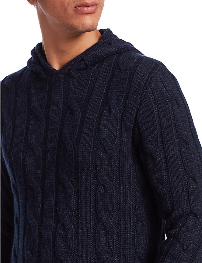 Ralph Lauren Purple Label Mens Navy Cable Knit Cashmere Hoodie Sweater $1,495
