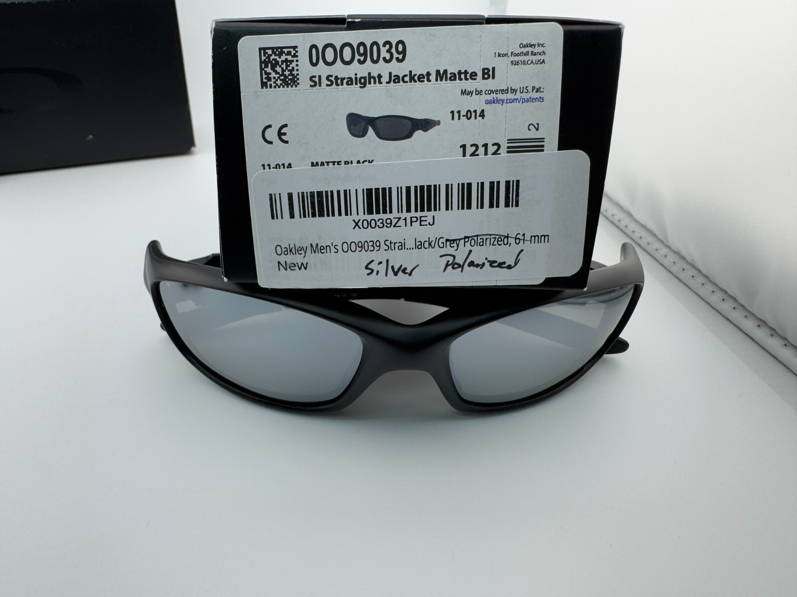 OAKLEY STRAIGHT JACKET MATTE BLACK SILVER POLARIZED GALAXY AFTERMARKET SUNGLASS