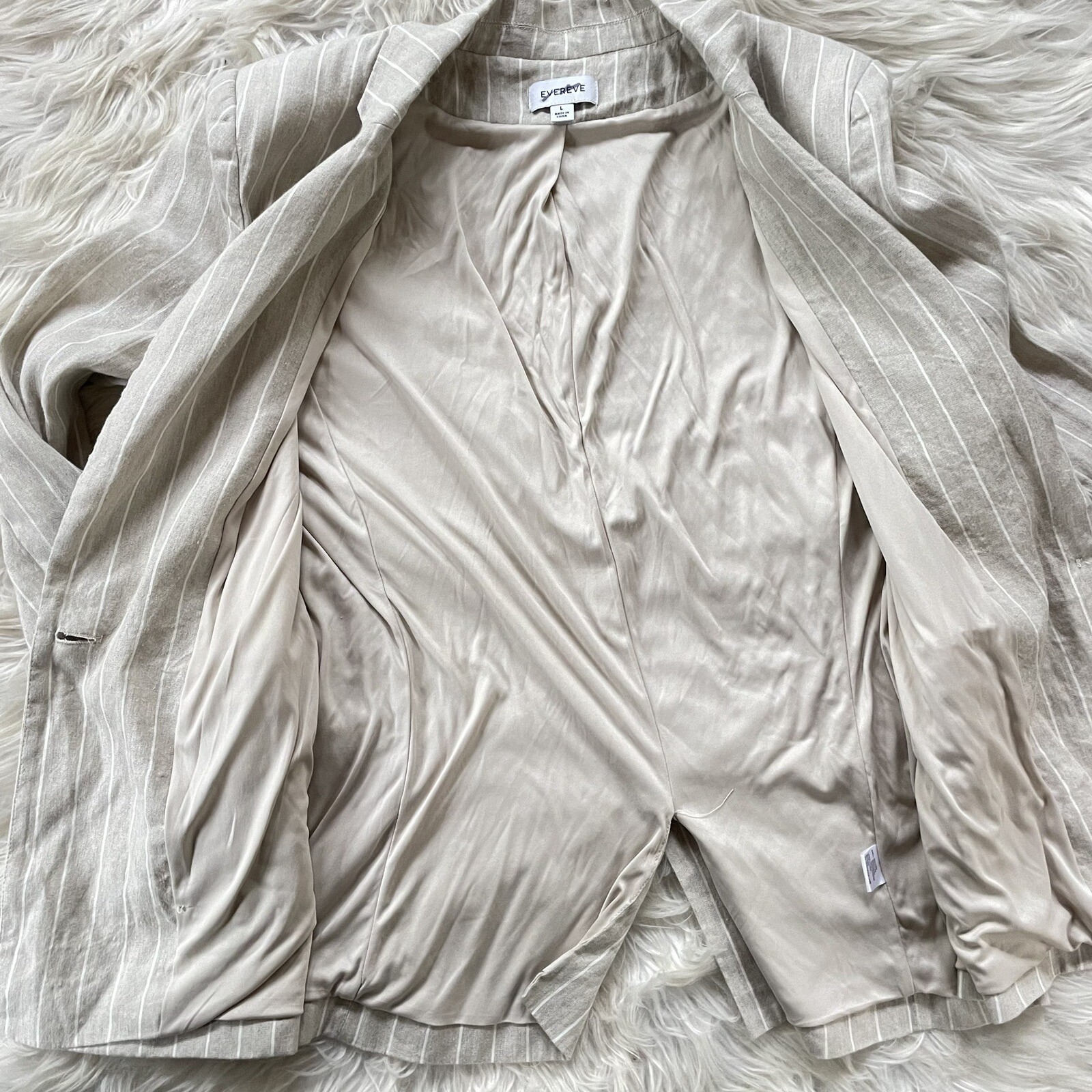 Evereve Clarkson Blazer Womens Large Linen Tan Pinstripe Office Academia Preppy
