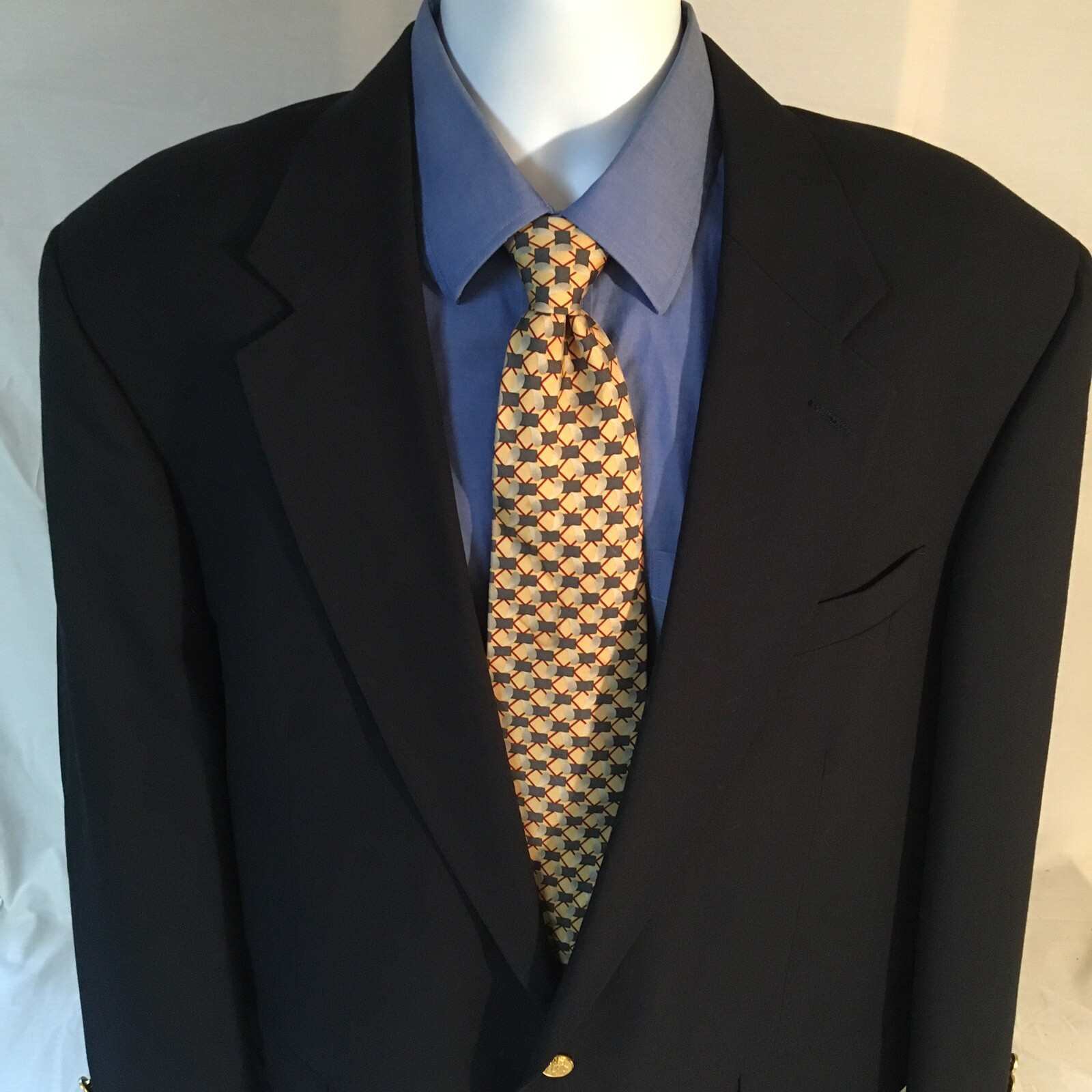 Deansgate Tailors Row Mens 2 Button Blazer Jacket Navy Blue 46L 46 L 100% Wool