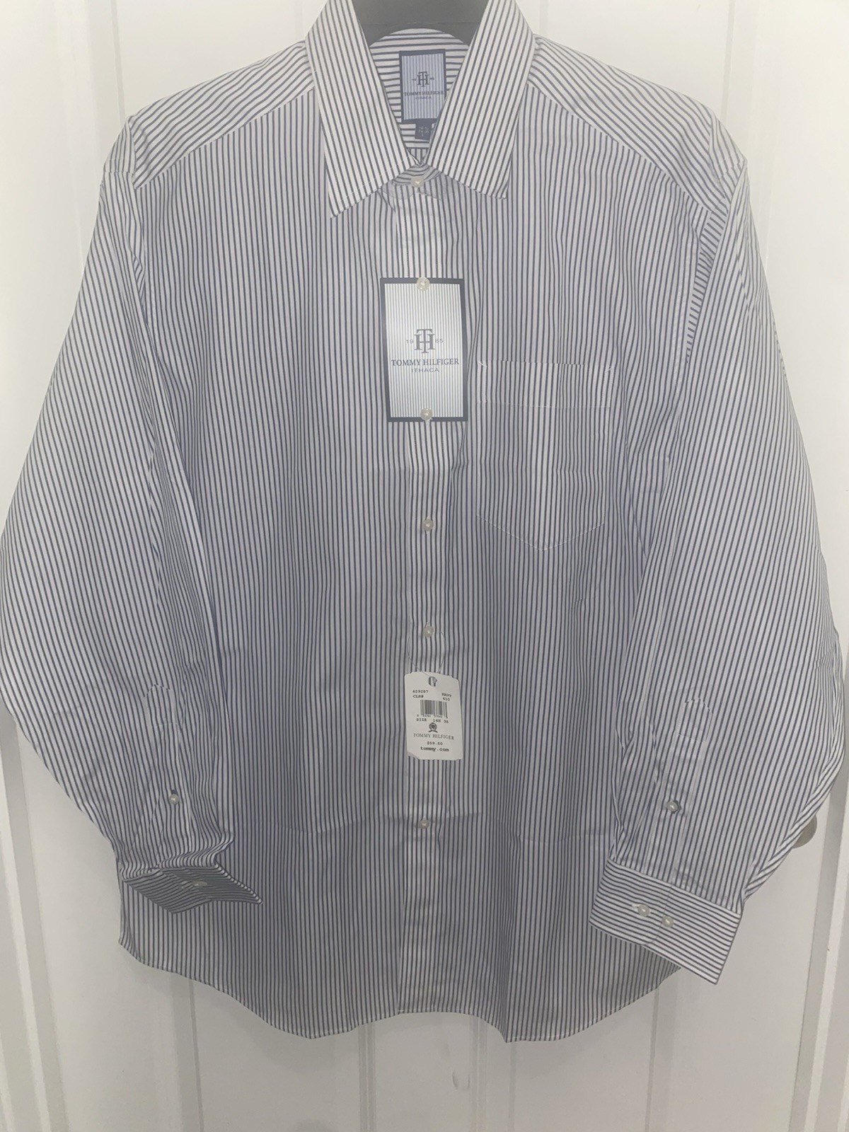 Tommy Hilfiger Ithaca Large 16-1/2 34-35 Striped Button Down Shirt Long Sleeve