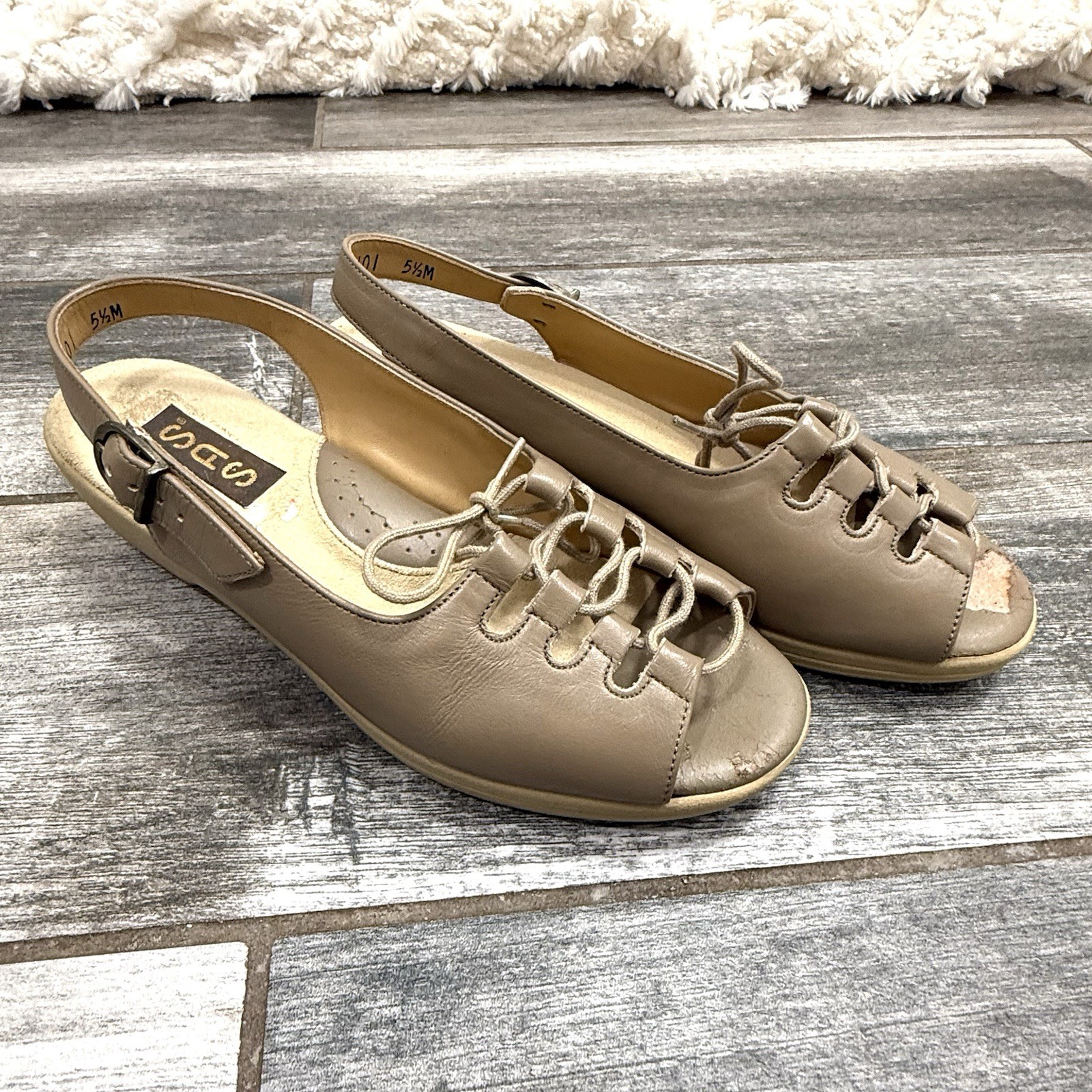 Vtg Boho Peasant SAS Mocha Ghillie Sandals 90’s Women’s 5.5 M Open Walking Shoes