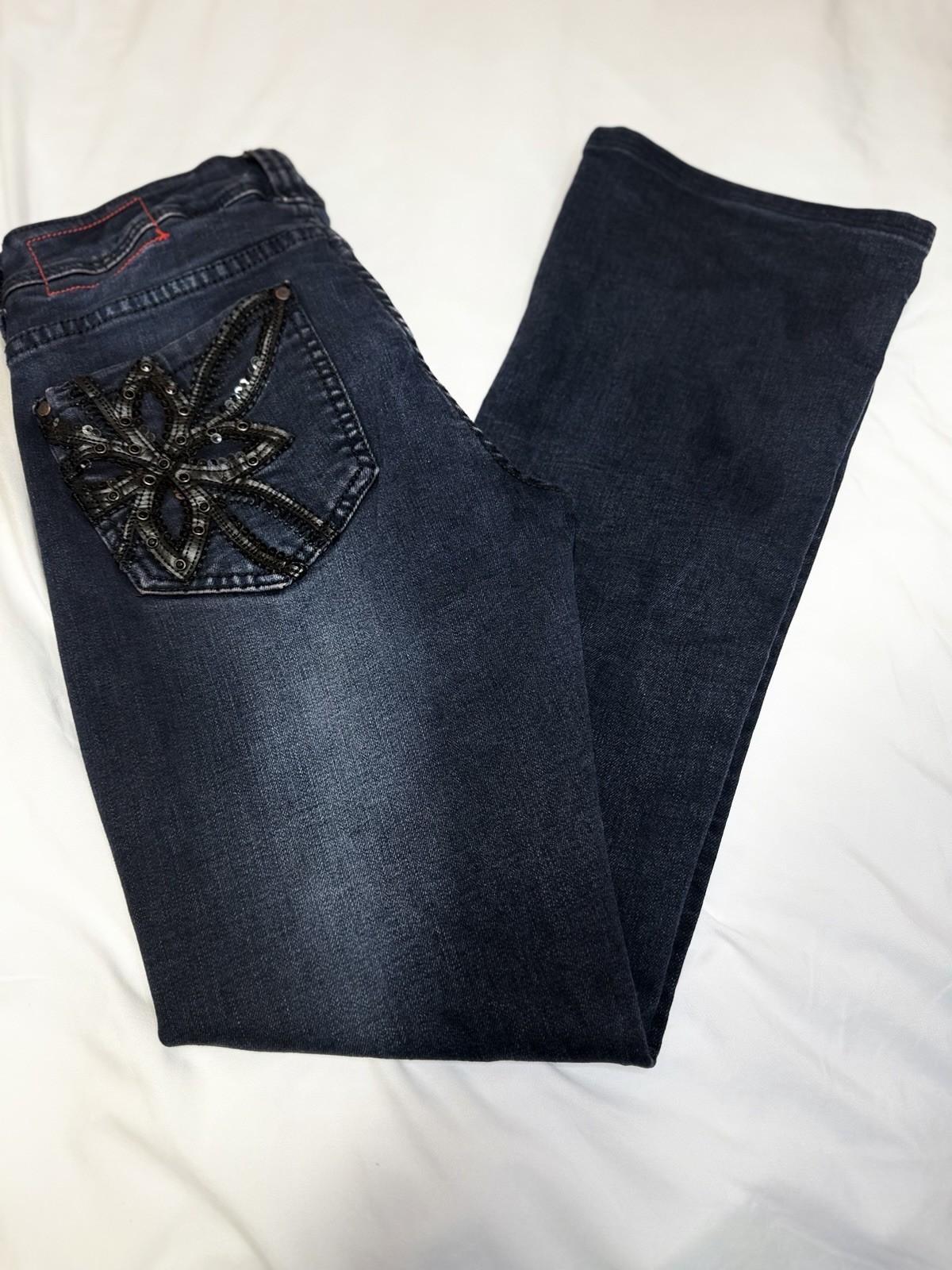 Red Label London Women’s Straight Jeans Black Dark Wash Stretch 5-Pocket