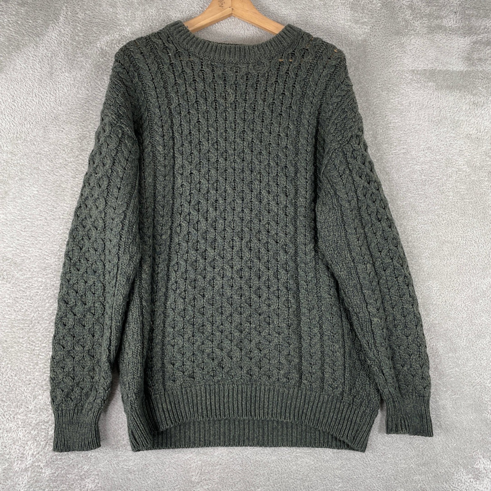 Aran Crafts Sweater Womens Large Green Merino Wool Cable Knit Irish Fisherman