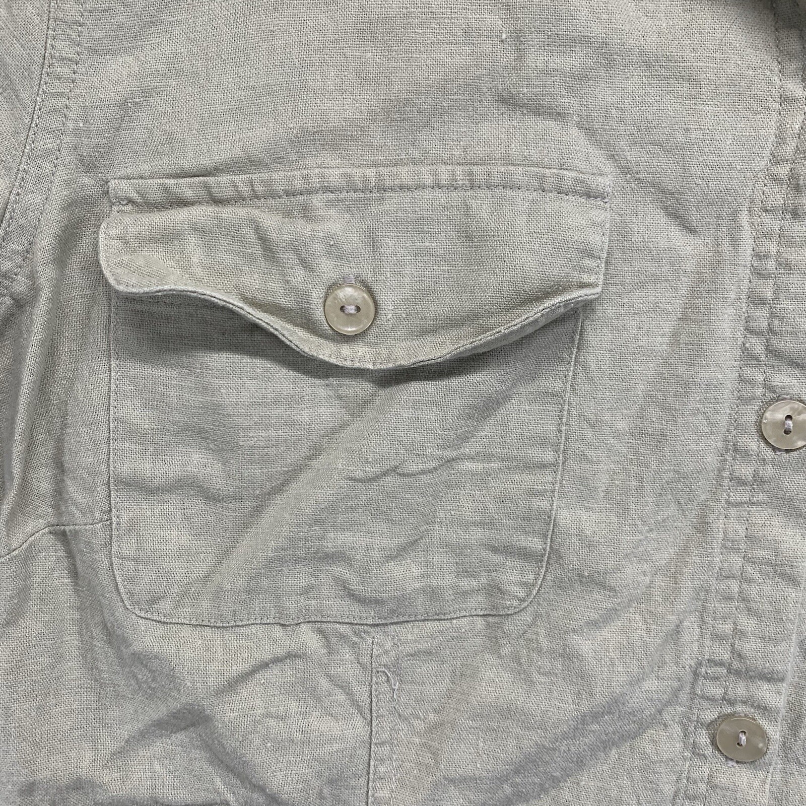 Women’s 16W Button Down Collar Top Linen Cotton Natural Neutral Earthy Pockets