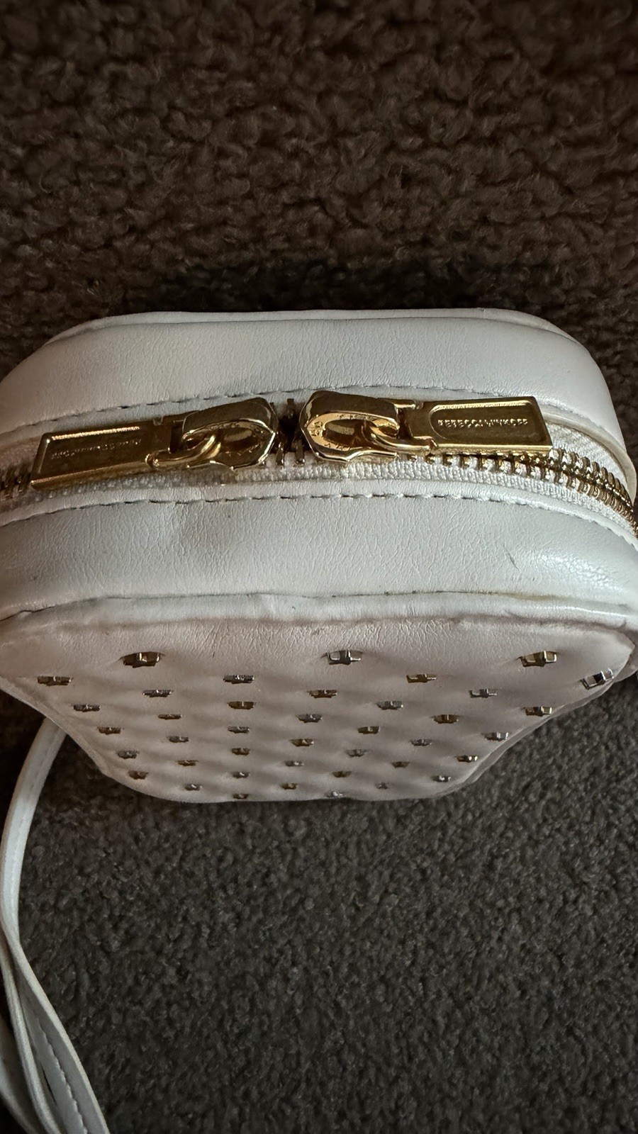 Rebecca Minkoff White Star Studded Mini Crossbody Bag Gold Zip Detachable Strap