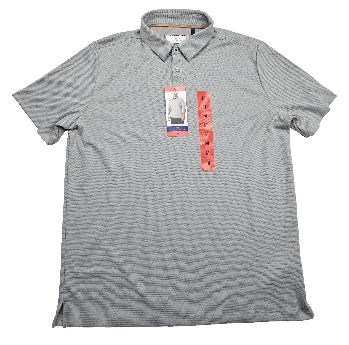 MODERN AMBITION Short Sleeve Gray Diamond Polo Shirt Mens Size Medium New
