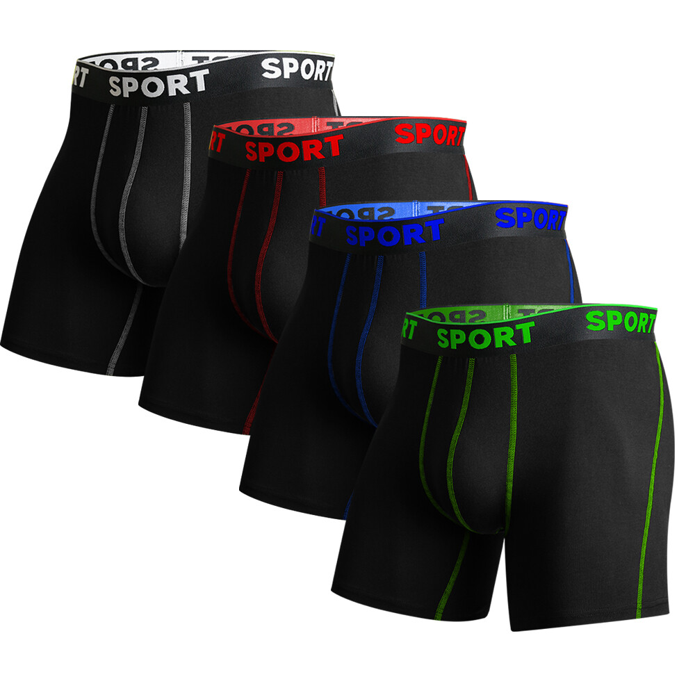 4 Pack Men’s Bamboo Underwear Long Boxer Briefs Soft Trunks Anti Chafing Boxers
