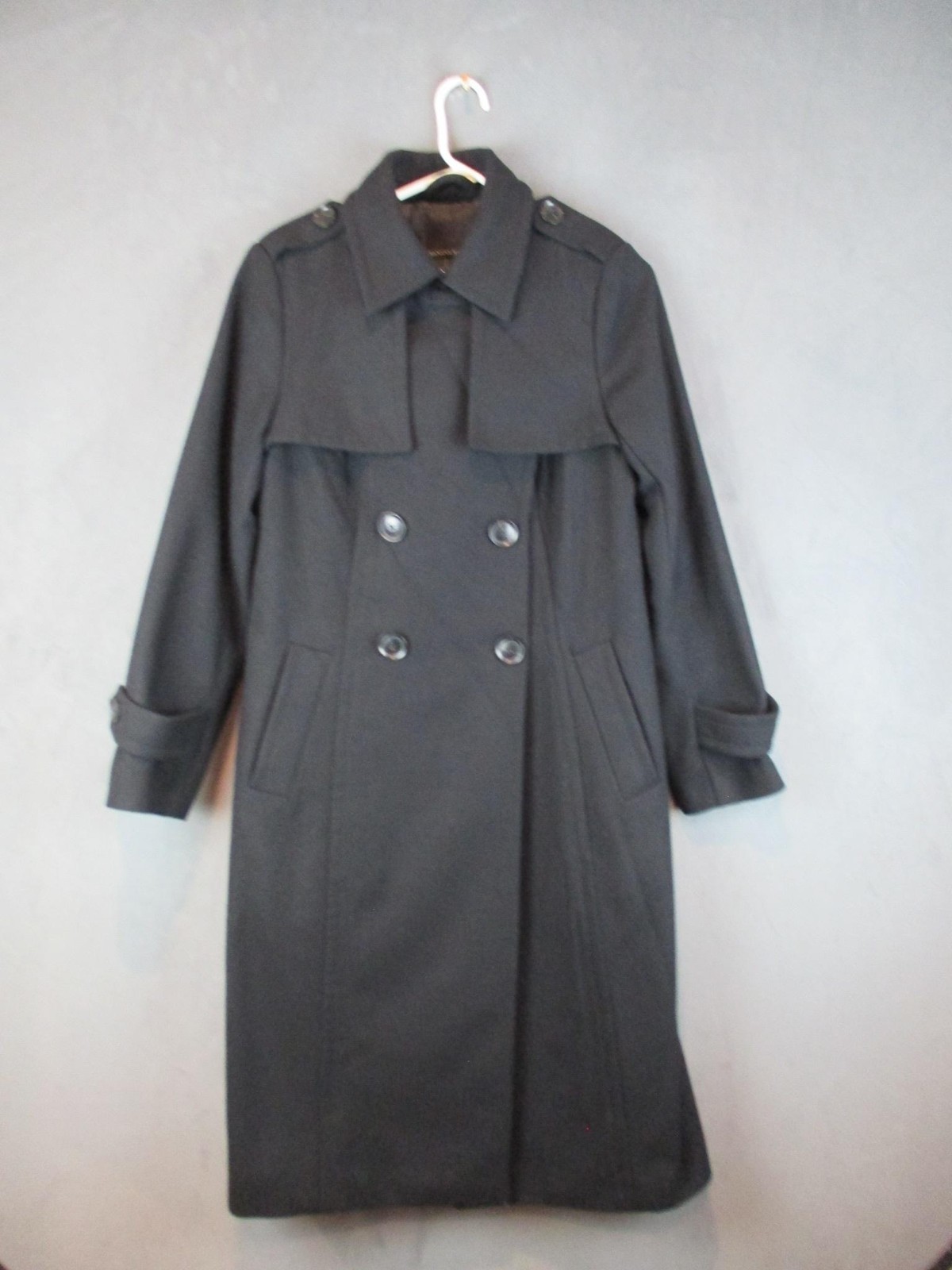 Banana Republic Coat Womens Small Black Wool Blend Long Trench Mario Bellucci
