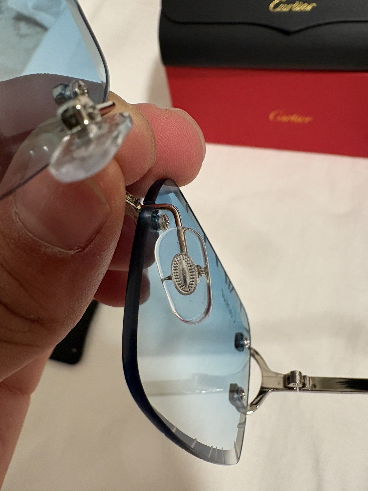 Cartier Big C Diamond Cut blue/green Fade Frameless Lens silver Frame