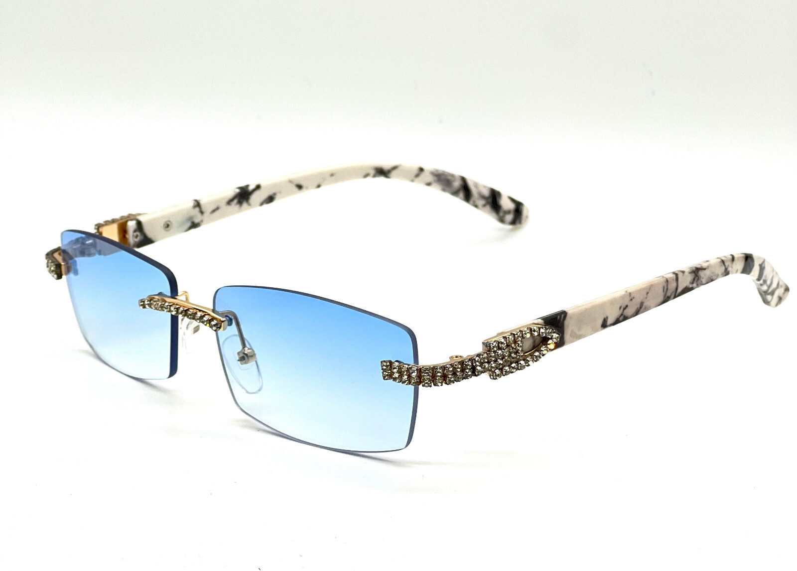 Diamond Sunglasses BUFF’S BLUE lens gold Buffs Retro vintage Hip Hop rapper Iced