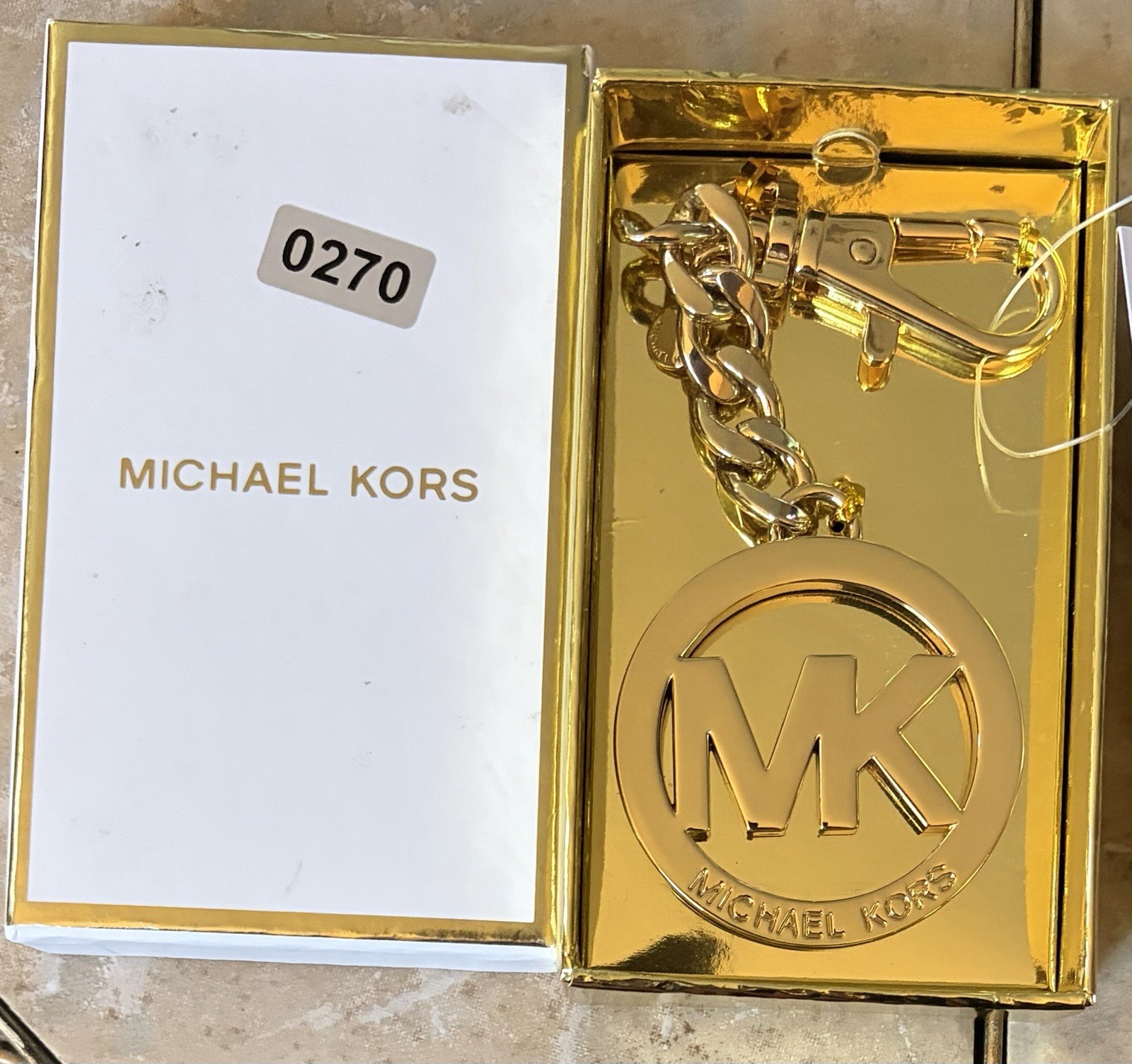 Michael Kors Gold Tone Key Chain MK Logo Circular Bag Pendant NEW FREE SHIPPING