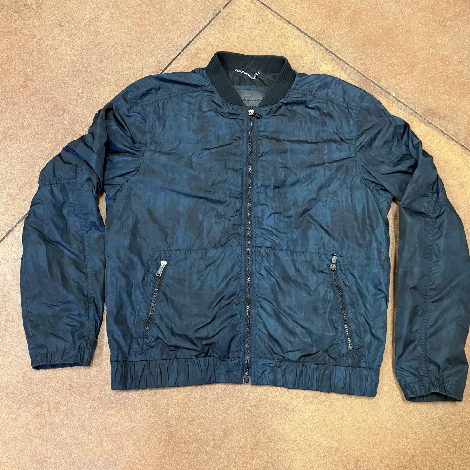 7 For All Mankind Men’s Blue Bomber Jacket XL Full Zip Stand-Up Collar Pockets