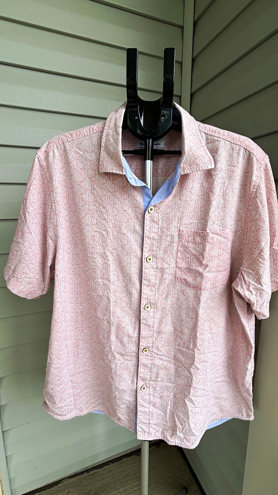 Tommy Bahama Mens XL/TG Pink Geometric Short Sleeve Silk Blend Button-Up