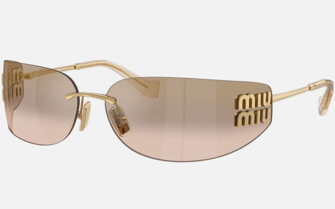 Miu Miu MU A51S 5AK20P Unisex Rectangle Sunglasses in Gold with Brown Lens