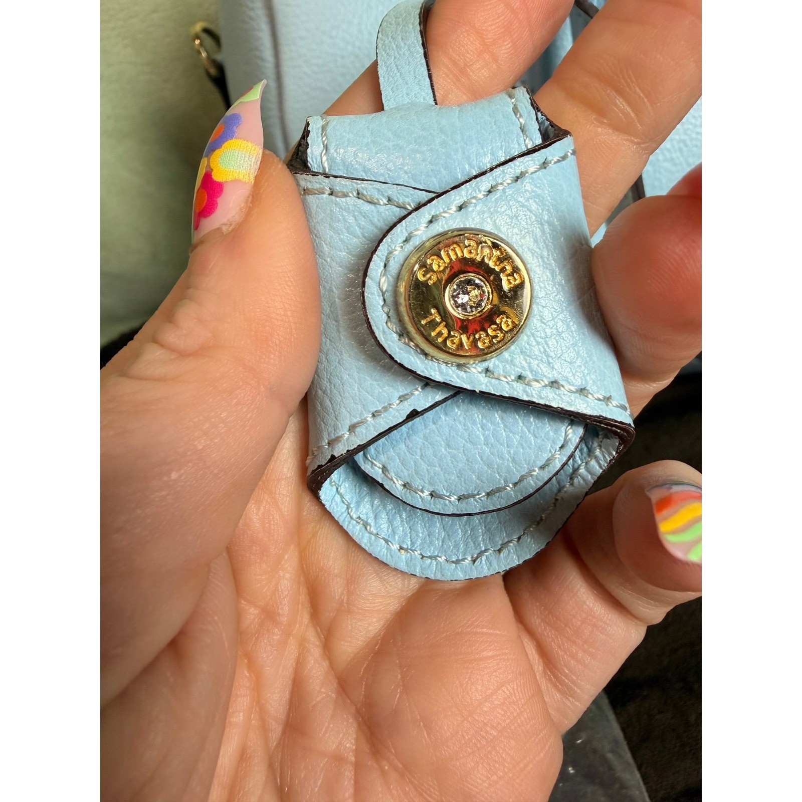 Samantha Thavasa Light Blue Pebbled Leather Satchel Bag with Gold Hardware