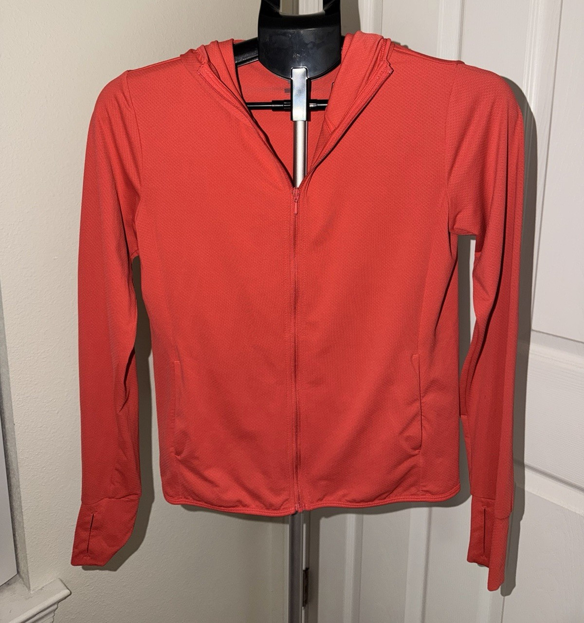 Uniqlo AIRism Hooded Full Zip Jacket w/ Thumbholes Orange Women’s S