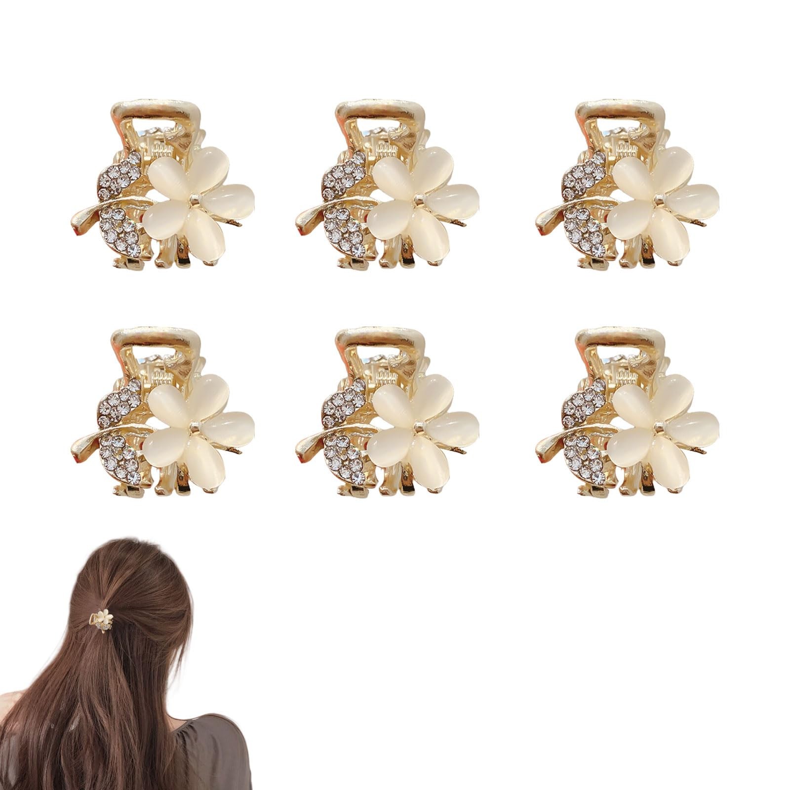 KGCGJVB 6Pcs Small Rhinestone Hair Clips for Women 1 Count (Pack of 6), Gold