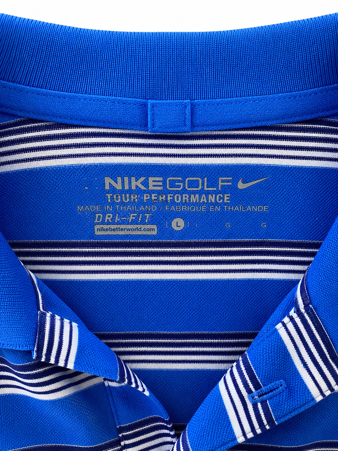 Nike Golf Tour Performance Dri-FIT Polo Shirt Mens Large Blue Striped Golf Shirt