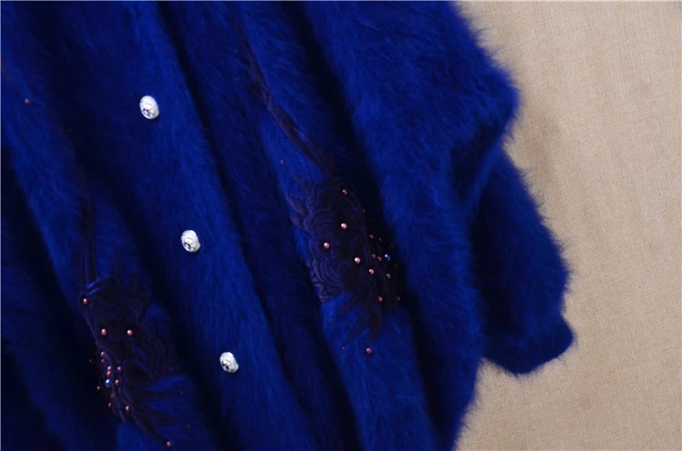 Women’s Angora Rabbit Hair Beaded Batwing Sleeves Loose Cardigans Sweater Coat