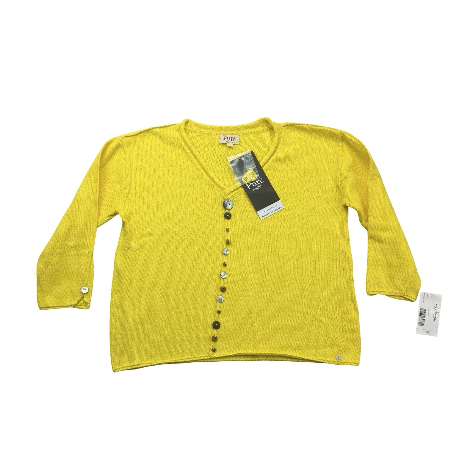 Pure Knits Neon Buddha Sweater Womens Large L Iris Pullover Electric Yellow NWT