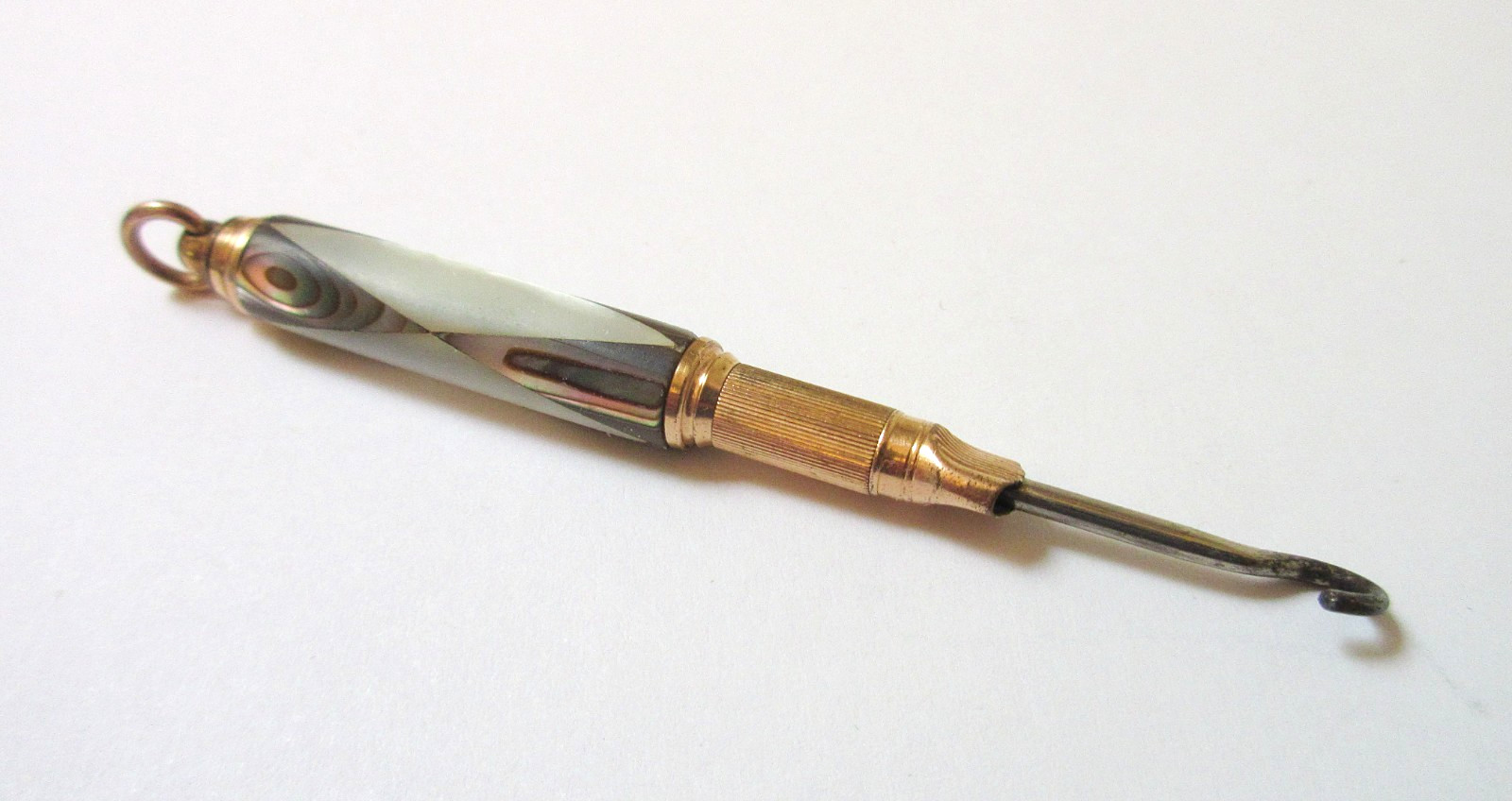 Antique Propelling Glove Button Hook Mother of Pearl Abalone