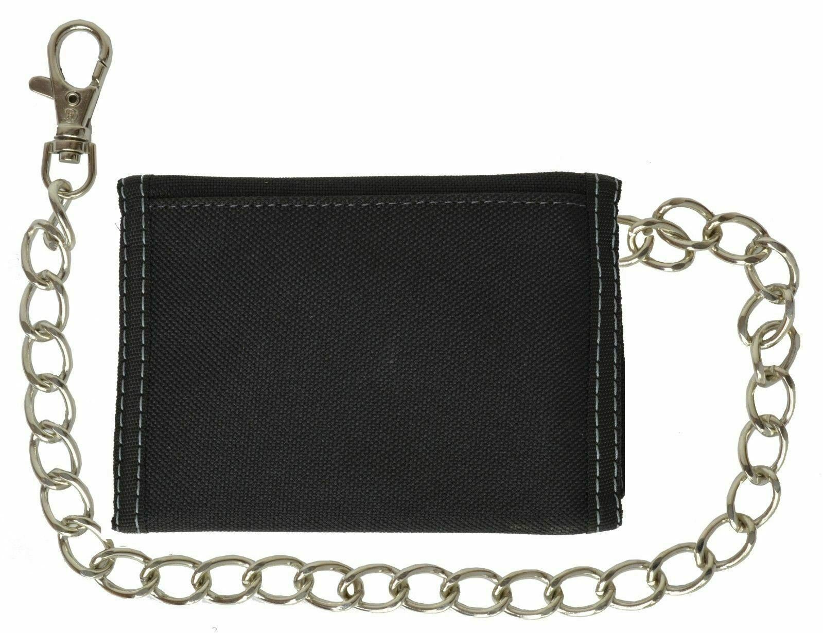 Men’s Tri-fold Wallet With Chain Motorcycle Trucker Biker Skull Wings Classic