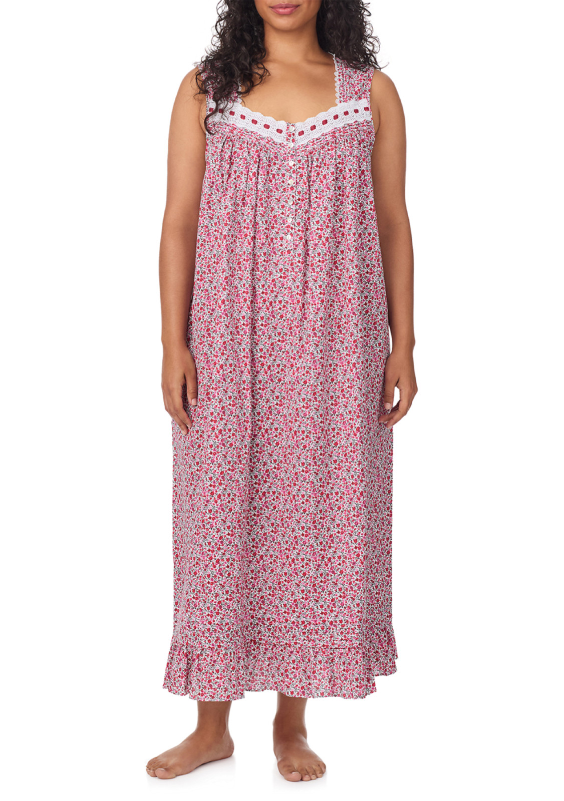 Nwt $76 Eileen West Red/Pink 100% WOVEN COTTON LAWN 50″ Long Ballet Nightgown 2X