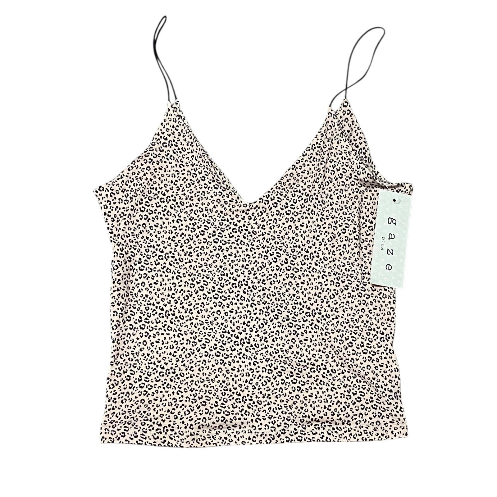Gaze NEW DTLA Leopard Print V-Neck Spaghetti Strap Camisole Top Tan Black XS
