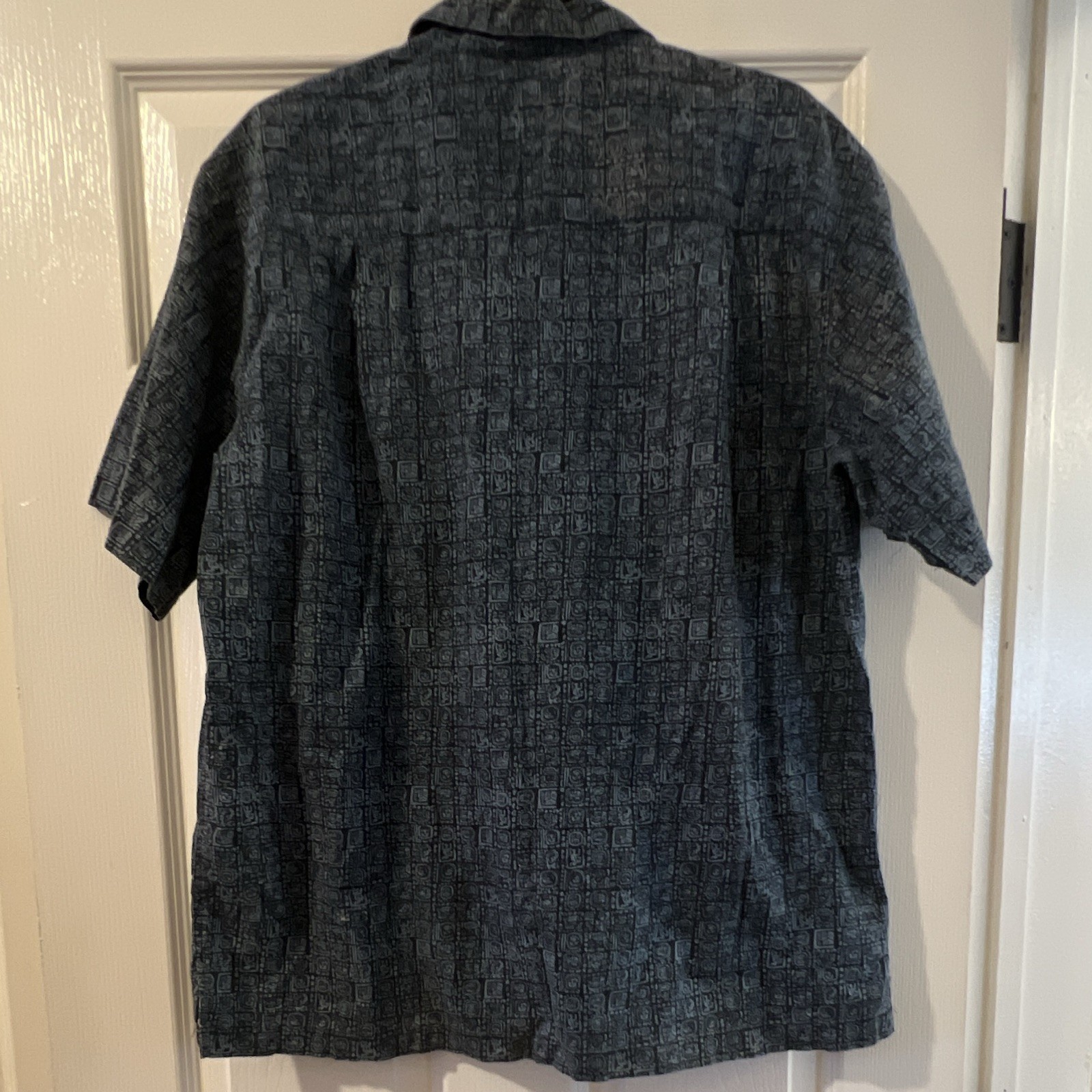 L.L.Bean Men’s M Regular Blue/Gray Geometric Cotton Short Sleeve Button-Up