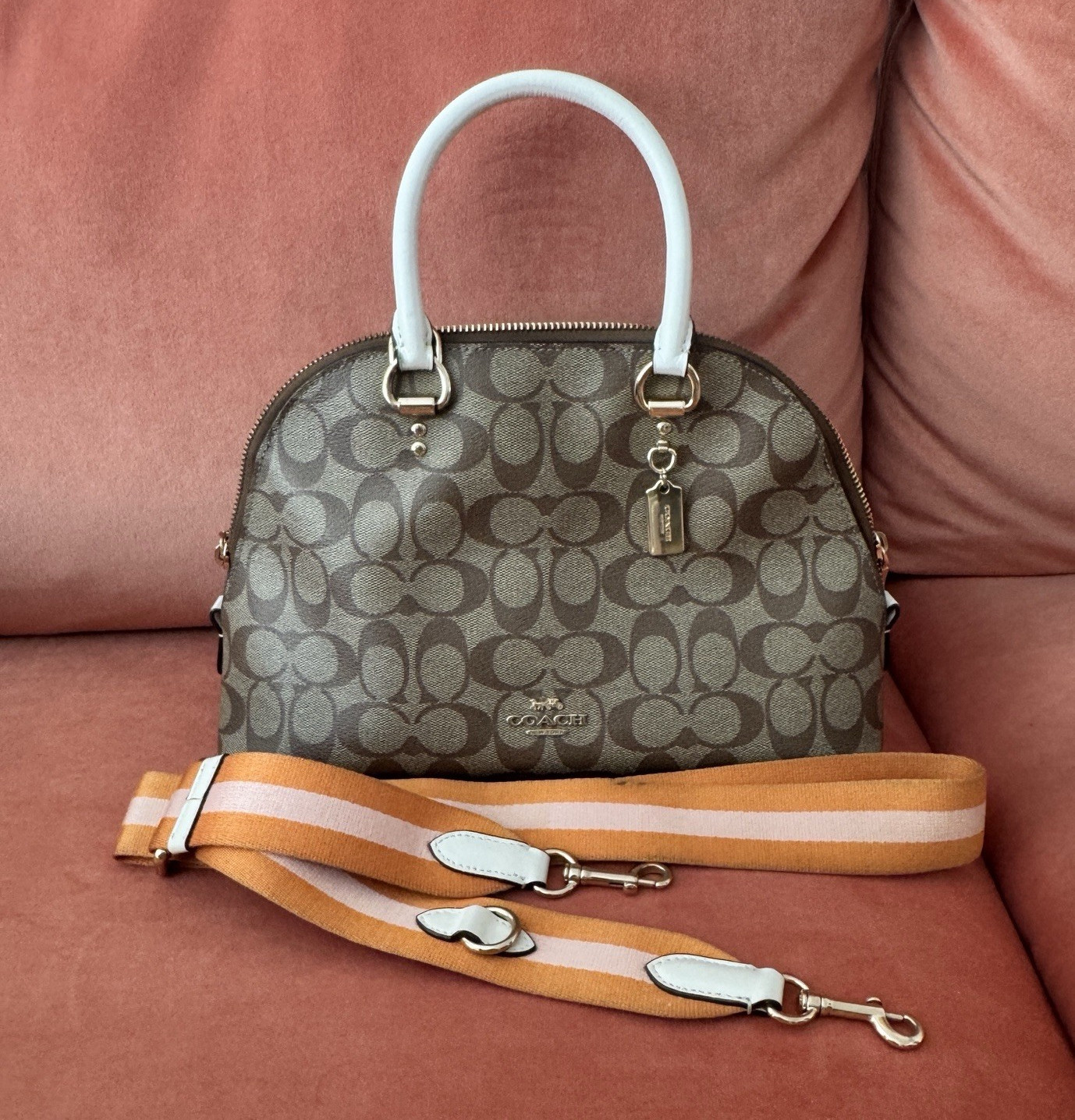 Authentic Coach Katy Satchel Signature Canvas Crossbody Bag White C8499