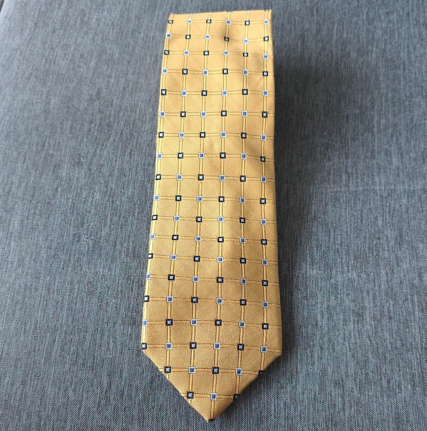 Imperial Silk Geometric Banking Theme Tie Gold Blue Black Woven Logo