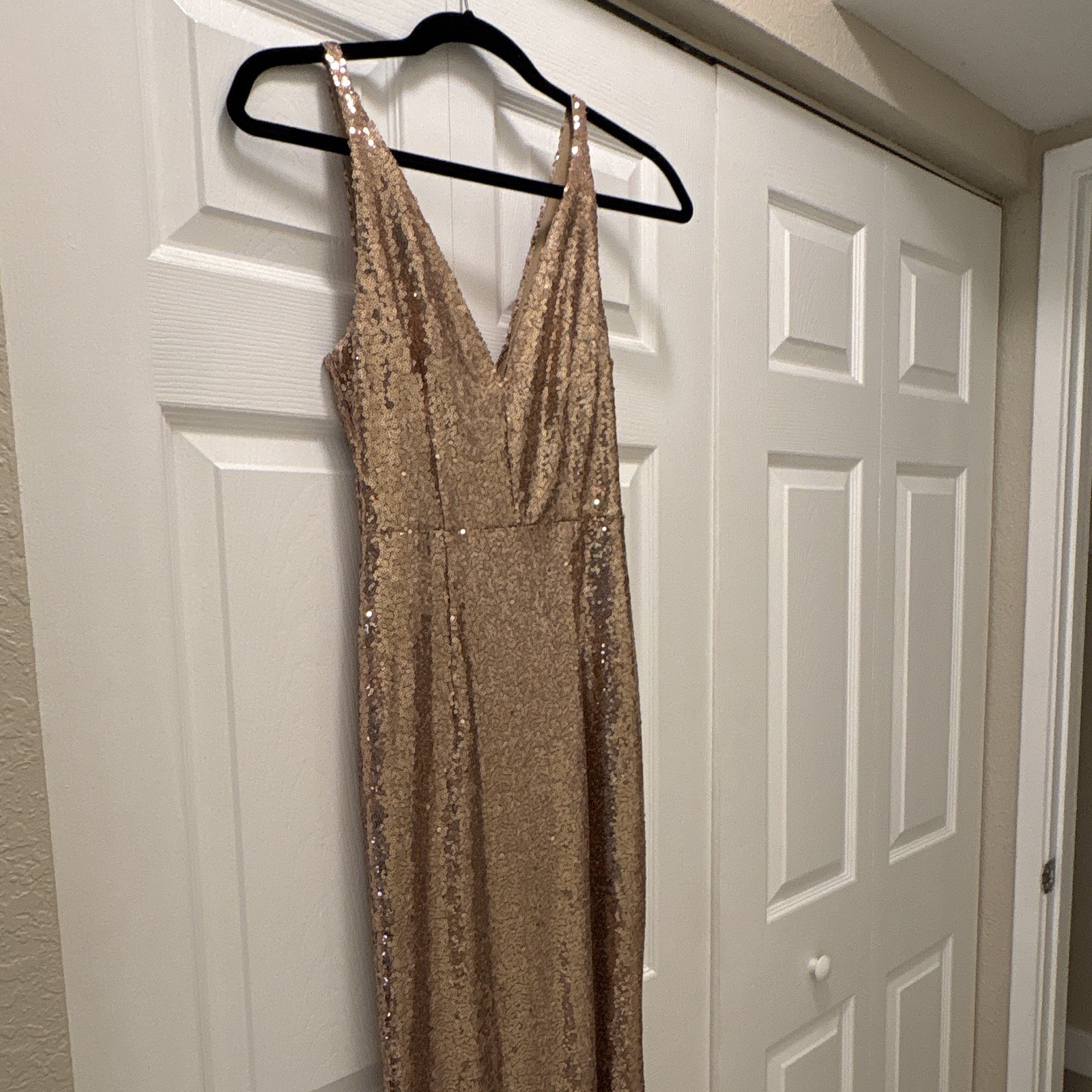 Lulus Gold Sequin V-Neck Strappy Sleeveless Maxi Dress Women’s XS Formal