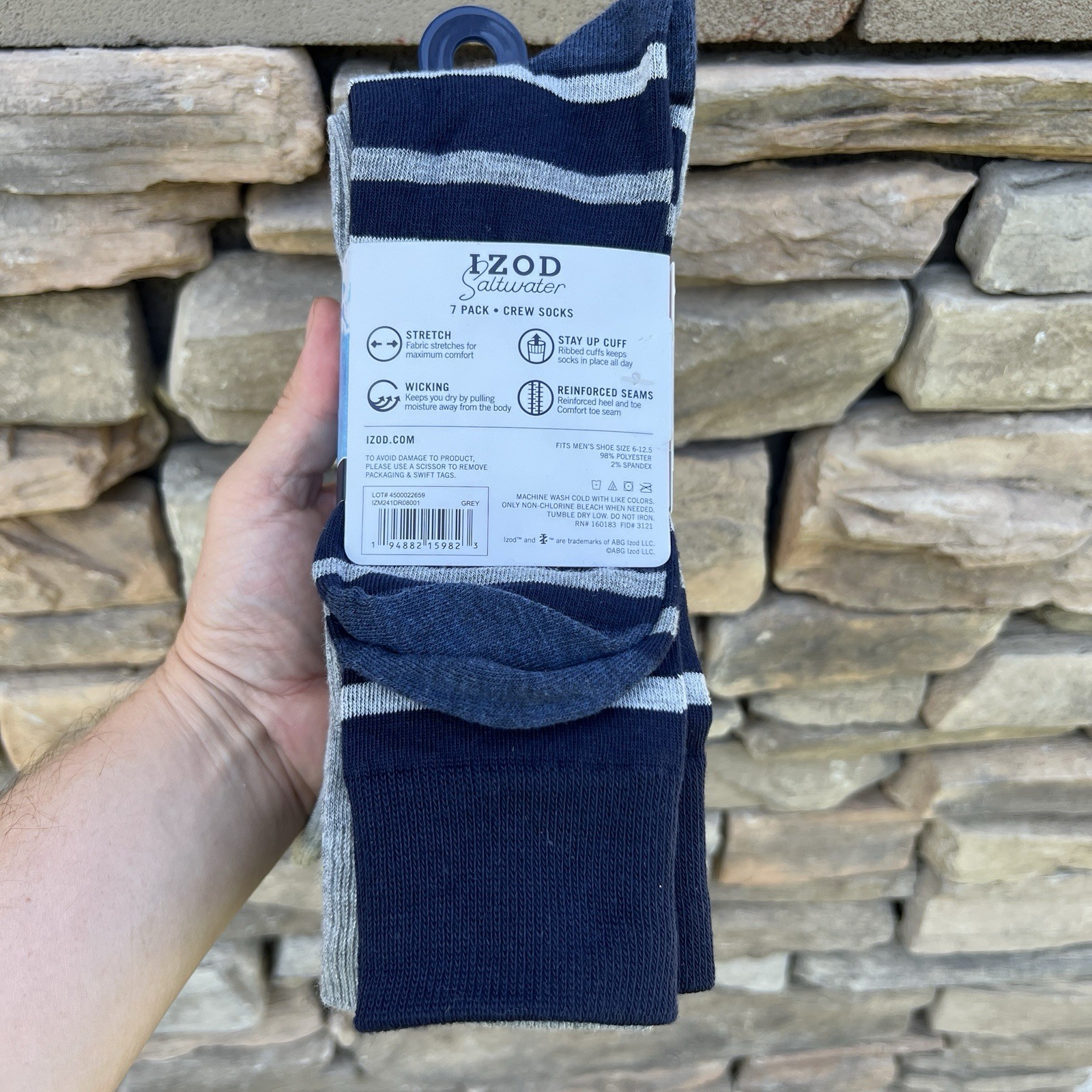 IZOD Men Crew Socks 7 Pairs 6-12.5 Size Boat Sailing MSRP $48 Gray Blue