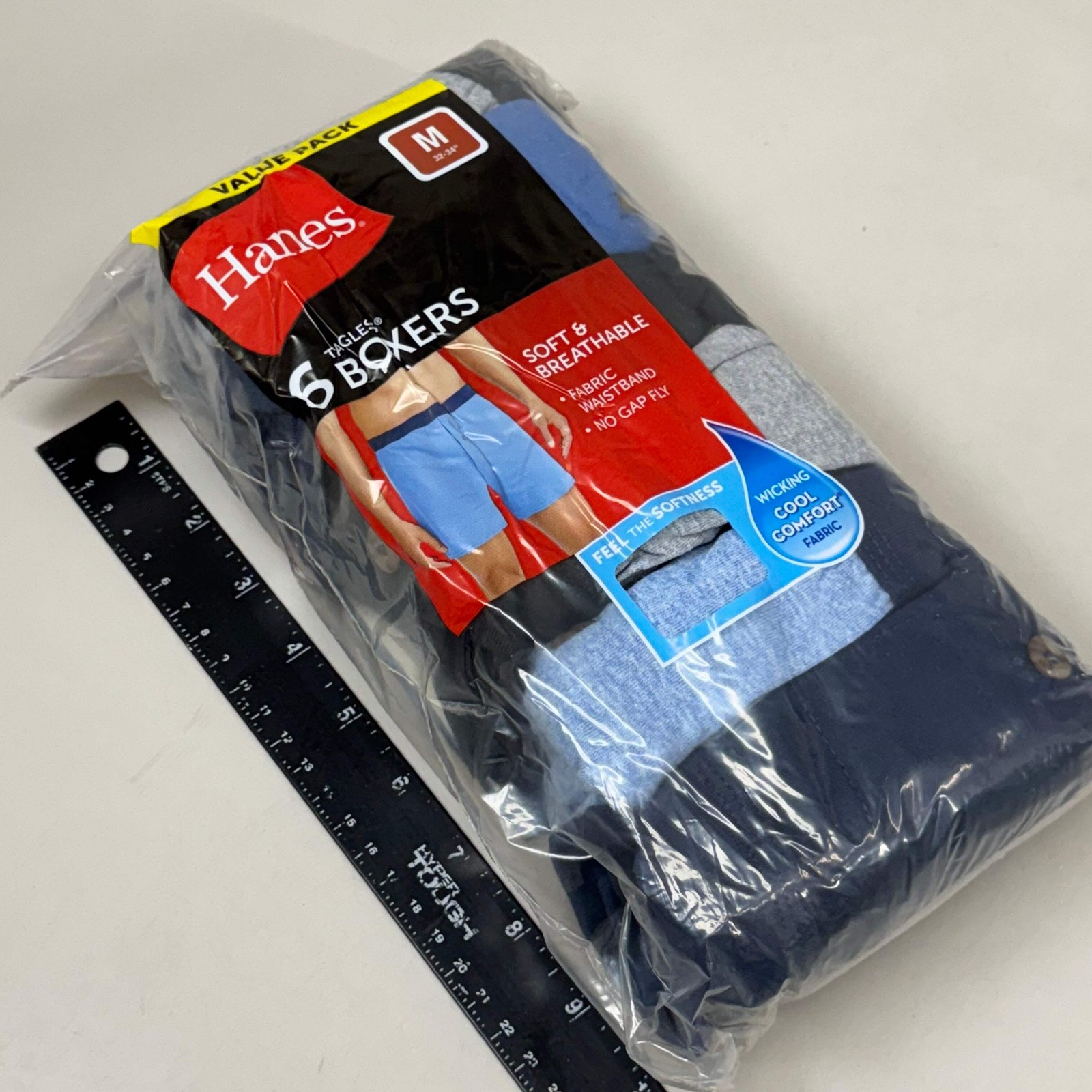 HANES (6 PACK!) Men’s Boxer Briefs Sz M 32-34″ Black/Blue/Grey MKCB06