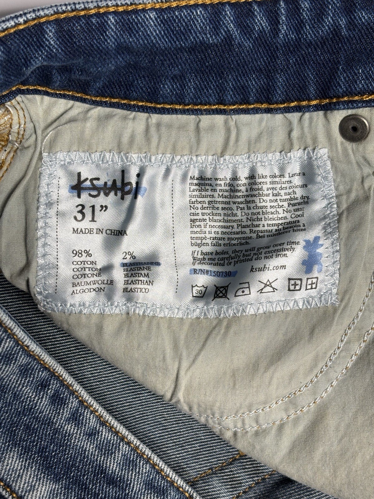 Ksubi Van Winkle Nightfall Jeans Mens 31 Blue Slim Fit Stretch Denim Button Fly
