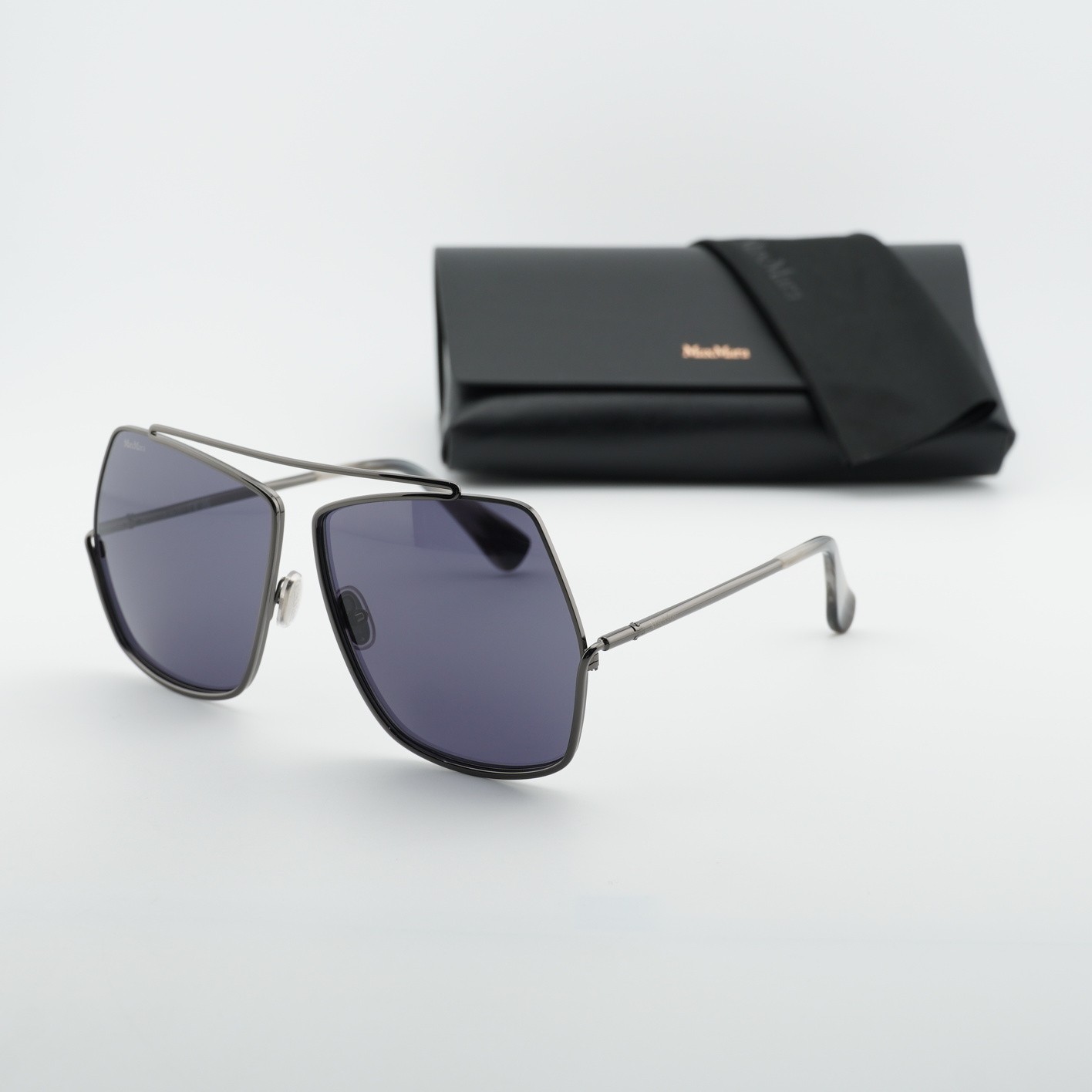 Max Mara MM0006 32N Shiny Gunmetal/Smoke 64-12-135 Sunglasses New Authentic