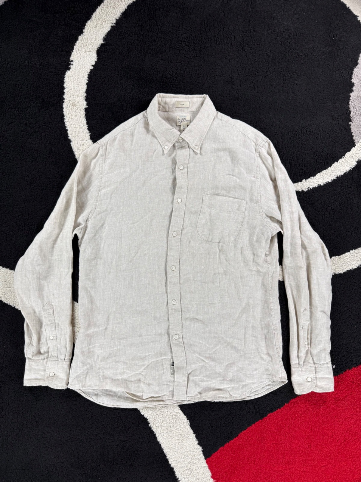 J Crew Shirt Mens Large Slim Light Beige Irish Linen Button Down Baird McNutt