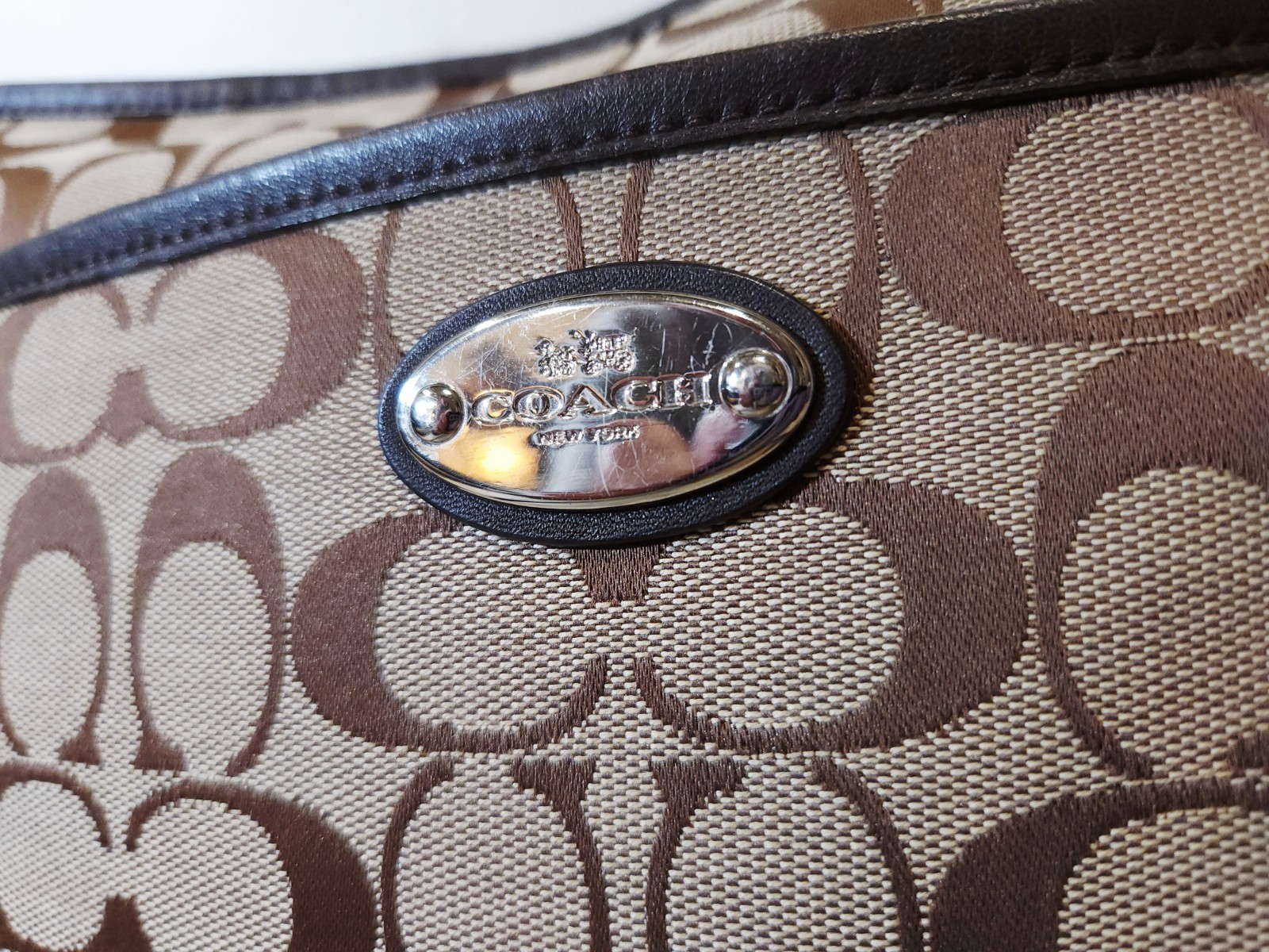 Coach | Vintage Beige CC Monogram Brown Leather Crossbody Travel Bag Purse EUC ✨